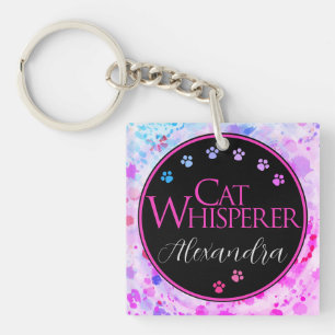 Cat Whisperer Colourful Tie Dye Pink fun saying Key Ring