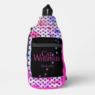 Cat Whisperer Colourful Tie Dye Pink fun saying Sling Bag