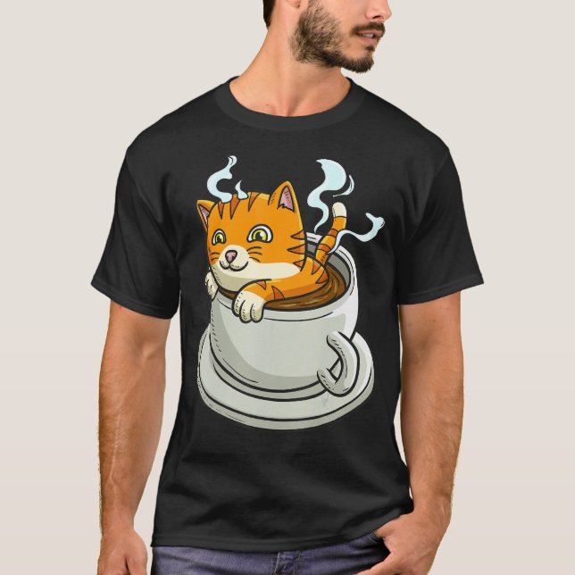 Cat Whisperer Drinking Coffee Caffeine Drinker T-Shirt (Front)
