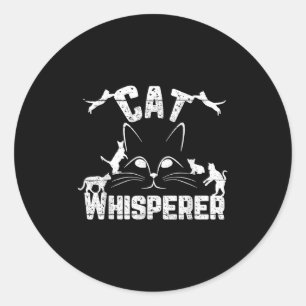 Cat Whisperer Funny Cat Lover Kitty Face Distresse Classic Round Sticker