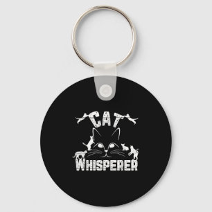 Cat Whisperer Funny Cat Lover Kitty Face Distresse Key Ring
