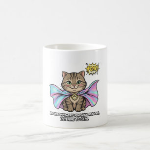 Cat Whisperer Funny Mug – Tabby Superhero Cape POW