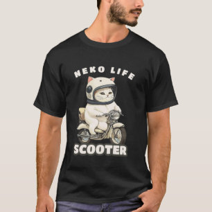 cat white cat illustration moped scooter bike cat  T-Shirt