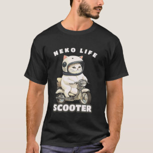 cat white cat illustration moped scooter bike cat  T-Shirt