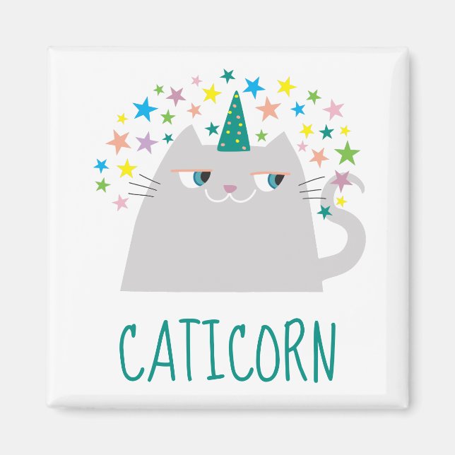 Cat White Unicorn Caticorn Colourful Stars Chic Magnet (Front)