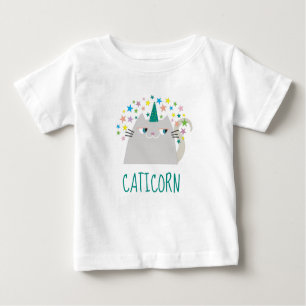 Cat White Unicorn Caticorn Colourful Stars Funny Baby T-Shirt