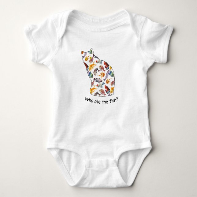 Cat: who ate the fish? baby bodysuit (Front)