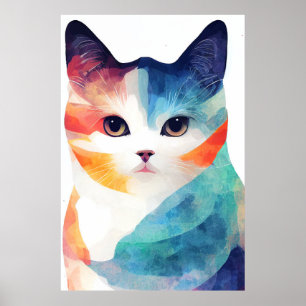 Cat Wild Nature Animal Color Art Painting Poster