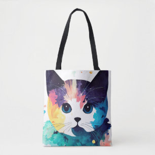 Cat Wild Nature Animal Color Art Painting Tote Bag