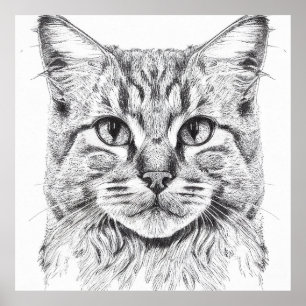 Cat Wild Nature Animal Illustration Art Drawing Poster