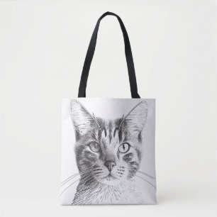 Cat Wild Nature Animal Illustration Art Drawing Tote Bag