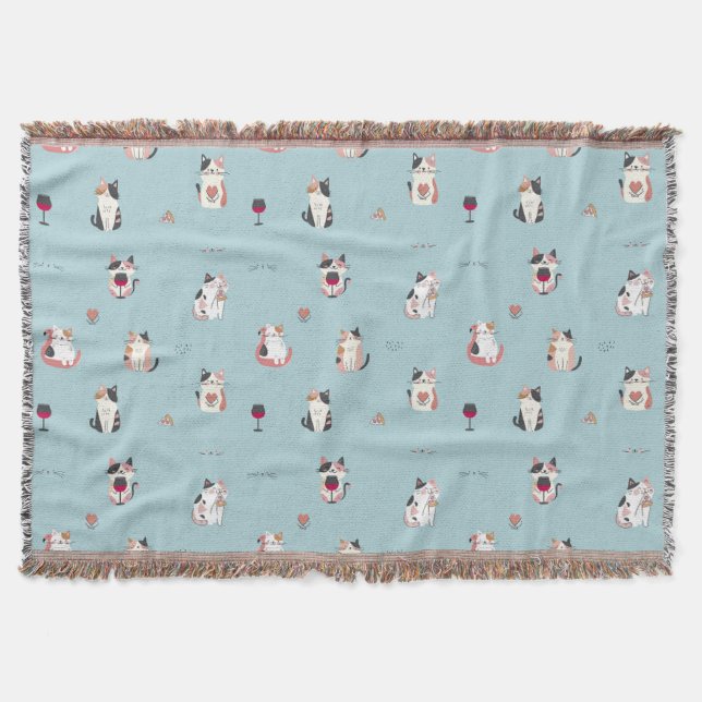 Cat & Wine Throw Blanket: Cosy and Playful Design Blanket (Front)