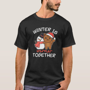 Cat Winter Is Warmer Together Snowman Snow T-Shirt