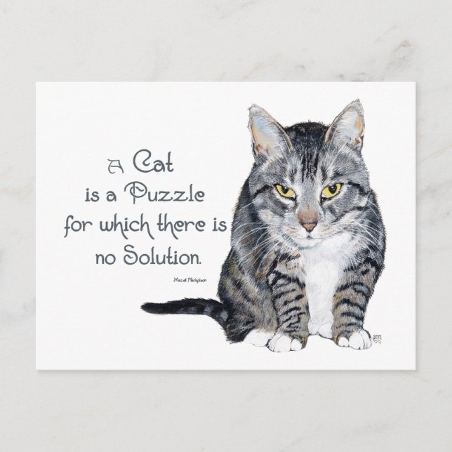 Cat Wisdom - a Cat is a Puzzle Postcard (Front)
