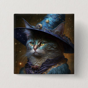 Cat Witch Fantasy Art 15 Cm Square Badge