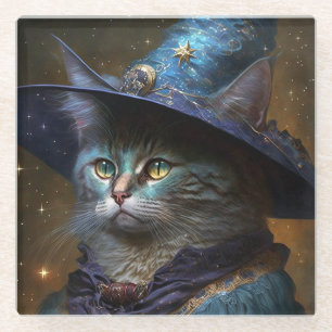 Cat Witch Fantasy Art Glass Coaster