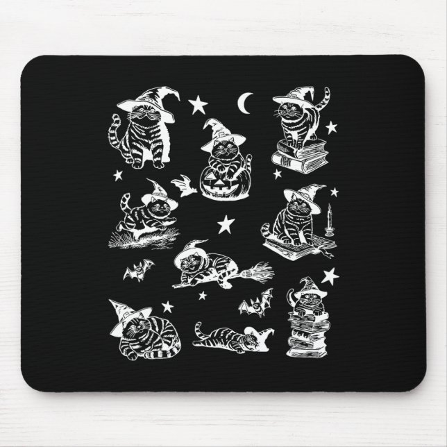 Cat Witch Halloween Cat Pumpkin Salem Witch Cat Lo Mouse Pad (Front)