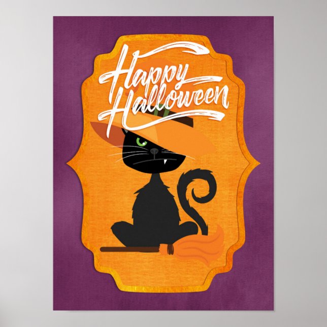 Cat Witch Happy Halloween Poster (Front)