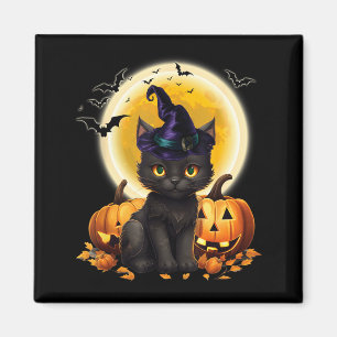 Cat Witch Hat Pumpkin Moon Black Cat Funny Magnet