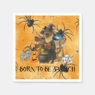 Cat witch on Halloween Party Napkin