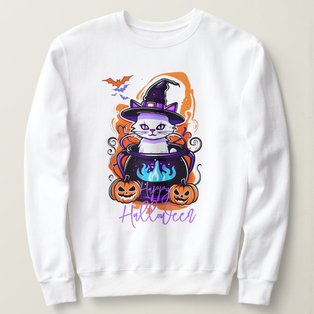 Cat Witch Pumpkin Hoodie, Spooky Halloween  Sweatshirt (Design Front)