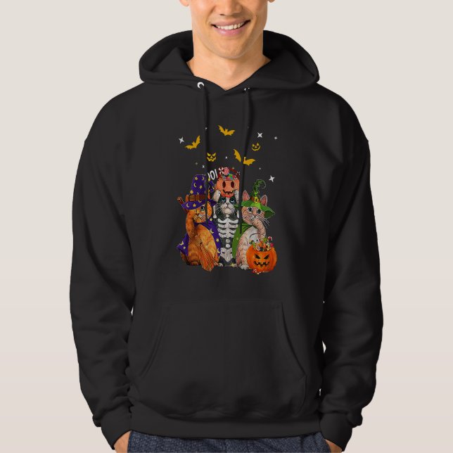 Cat Witch Scary Pumpkin Bat Skeleton Magical Hallo Hoodie (Front)