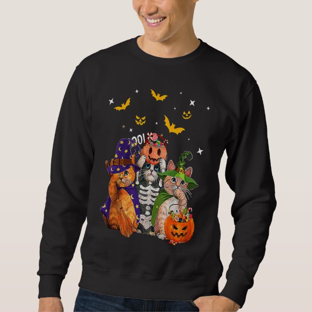 Cat Witch Scary Pumpkin Bat Skeleton Magical Hallo Sweatshirt (Front)