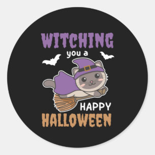 Cat Witch Witches Witching You A Happy Halloween Classic Round Sticker