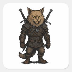 Cat Witcher – Mediaeval Fantasy Warrior Square Sticker
