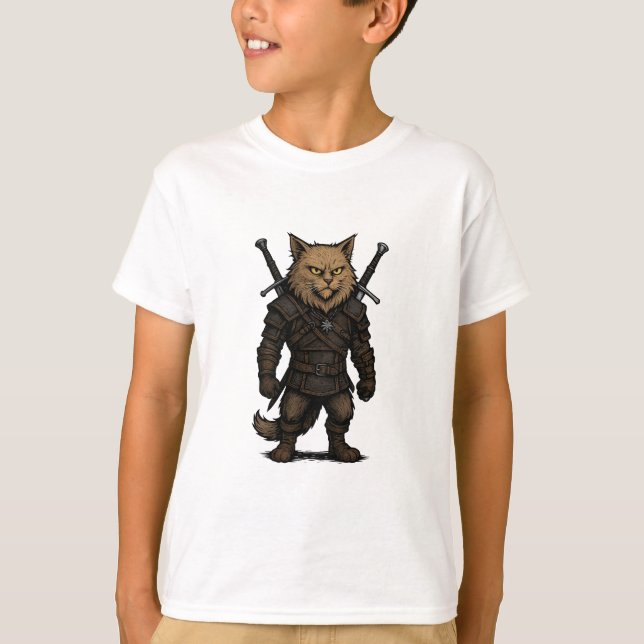 Cat Witcher – Mediaeval Fantasy Warrior T-Shirt (Front)