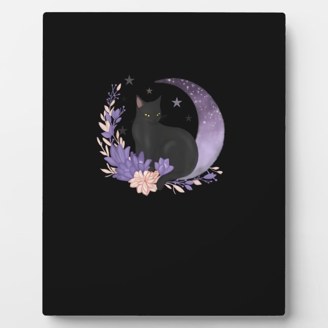 Cat Witchy Moon Flowers Pastel Goth Goblincore Plaque (Front)