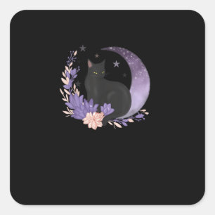 Cat Witchy Moon Flowers Pastel Goth Goblincore Square Sticker