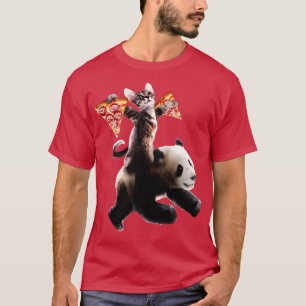 Cat with 2 Pizza Slices Riding Panda T-Shirt