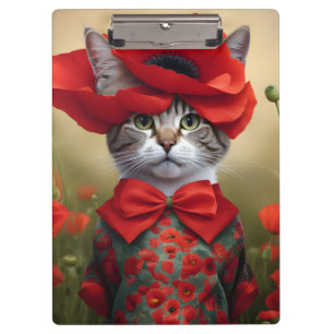 Cat with a dress made of a poppy clipboard