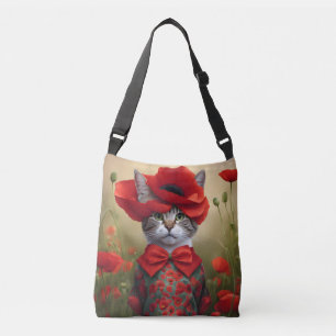 Cat with a dress made of a poppy crossbody bag