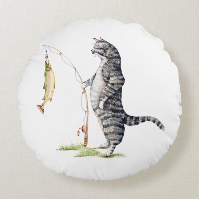 Cat with a Fish Round Cushion (Front)