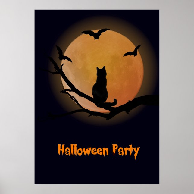 Cat with a full moon Halloween Poster (Front)