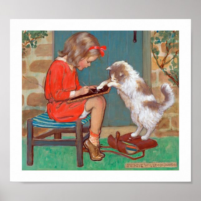 Cat with a Girl, Jessie Willcox Smith Poster (Front)
