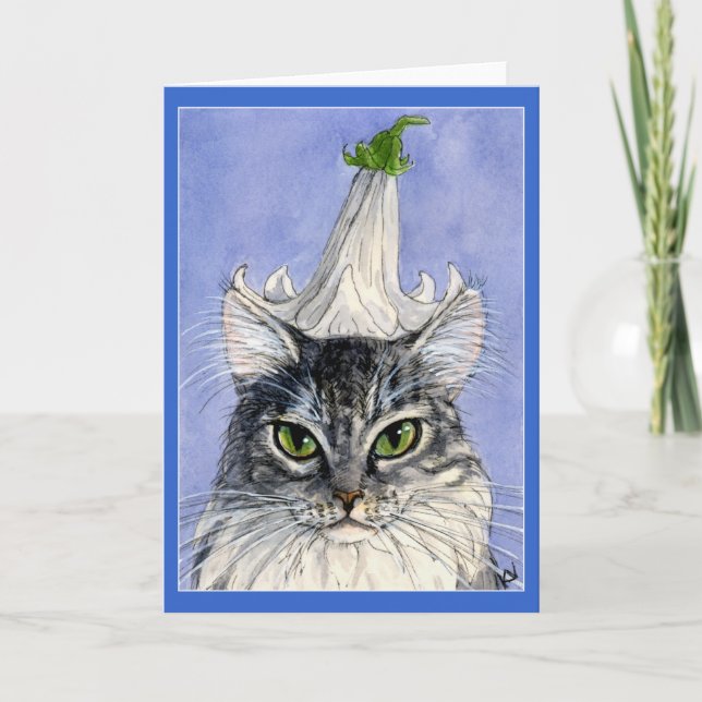 Cat with a Lily hat greeting card (Front)