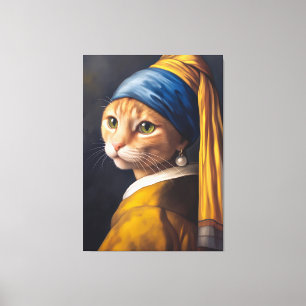 Cat with a Pearl Earring Funny Vermeer Parody Canvas Print