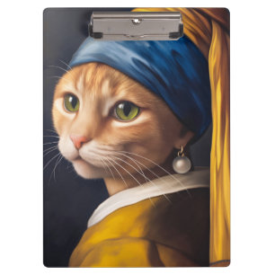 Cat with a Pearl Earring Funny Vermeer Parody Clipboard