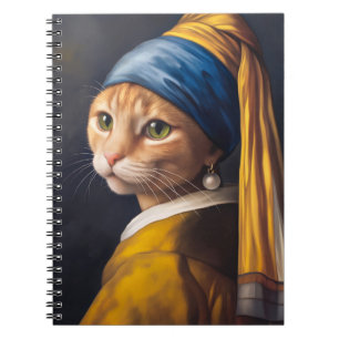 Cat with a Pearl Earring Funny Vermeer Parody Notebook