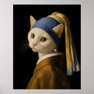 Cat with a Pearl Earring Poster