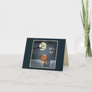 Cat with a Pumpkin Head Halloween Card