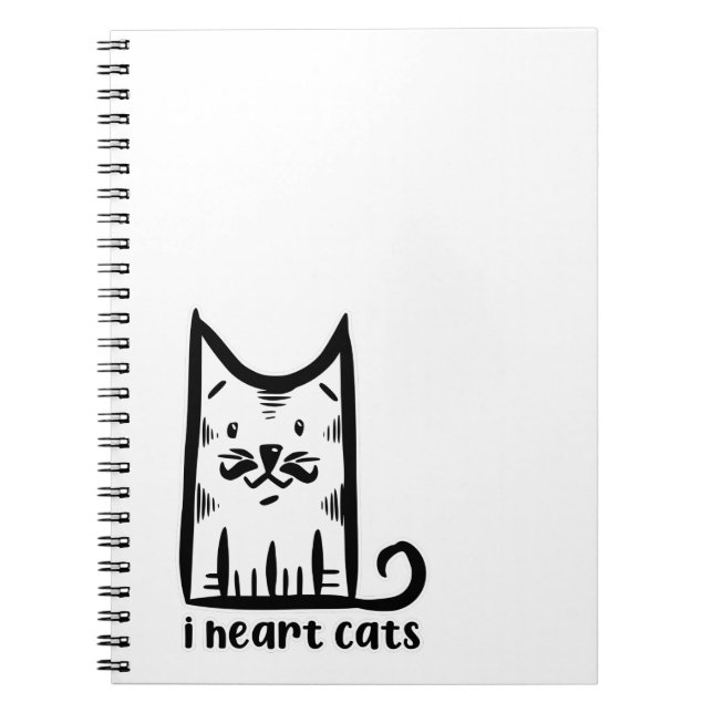 Cat with a Stylish Moustache, i heart cats Notebook (Front)