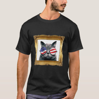 Cat with America USA Flag Sunglasses   Kitten T-Shirt