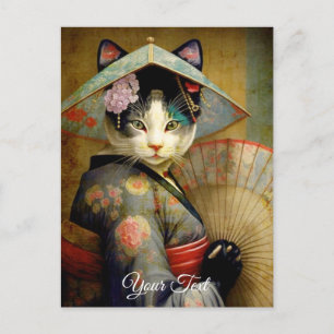 Cat with an umbrella. postcard