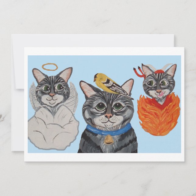 Cat with angel and devil invitation (Front)