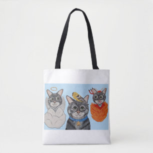 Cat with angel and devil tote bag