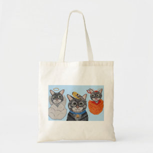 Cat with angel and devil tote bag